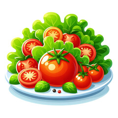 Wall Mural - plate tomatoes and lettuce with a white background