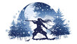 Winter Theme Vector Design with a Samurai Woman in Snow Globe