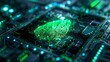 A digital fingerprint scanner glowing green as it authenticates a user's identity