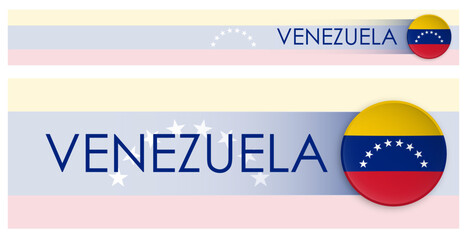 Wall Mural - Venezuela flag horizontal web banner in modern neomorphism style. Webpage Venezuelan country header button for mobile application or internet site. Vector