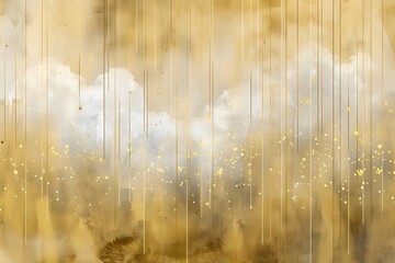 Wall Mural - Dreamy Watercolor Gold sky and clouds with gold specks and lines details Wallpaper banner art print, ink Gradient