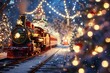 Picture an illustration of a train gliding through the wintry night, its lights illuminating the snowy landscape. This fantastical image captures the essence of holiday transportation