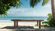 Tropical Ocean View from Wooden Table on Beach