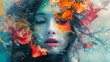 Surreal Woman Portrait with Fiery Floral Elements