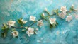 Textured Painting of White Jasmine Flowers on Aqua