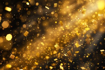 Golden confetti celebration background with shimmering bokeh lights and elegant festive decorations for christmas and new year's eve parties