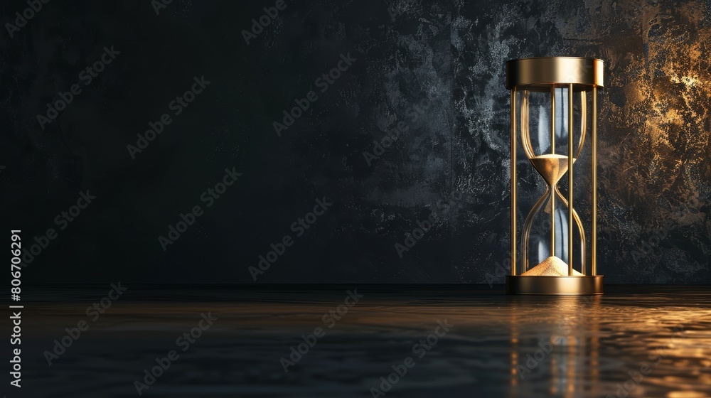 Hourglass stands on dark background, conveying urgency and the concept ...