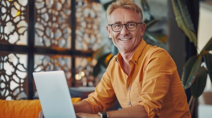 Sticker - Smiling Man Working on Laptop