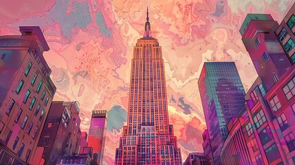 pink building city illustration poster background