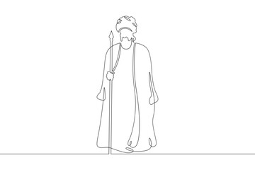 Wall Mural - Muslim priest, Islamic clergyman. Male priest in full length in religious vestments. Religion. One continuous line. Line art. Minimum one line. White background. One line drawing.