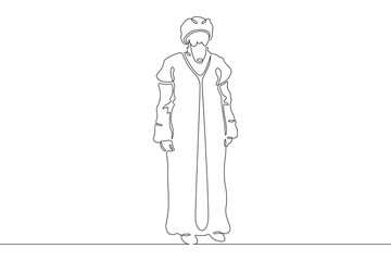 Wall Mural - Muslim priest, Islamic clergyman. Male priest in full length in religious vestments. Religion. One continuous line. Line art. Minimum one line. White background. One line drawing.