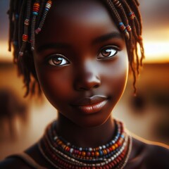 Wall Mural - Portrait of beautiful young African girl with braids and beads.