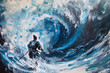 Samurai Facing a Giant Wave in Dynamic Ocean Scene Artwork