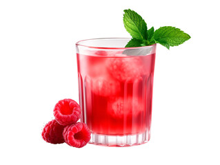 Canvas Print - a glass of red drink with raspberries and mint leaves