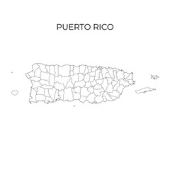 Puerto Rico administrative division contour map. Regions of Puerto Rico. Vector illustration