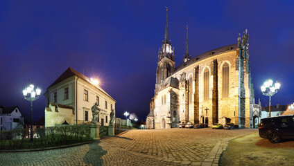 Sticker - Petrov, Cathedral of St. Peter and Paul. City of Brno - Czech Republic - Europe. Night photo of beautiful old architecture.