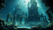 Fantasy landscape of a castle in the underwater world