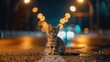 Lonely Kitten's Gaze: A Small Wonder in the City's Twinkling Twilight - Generative AI
