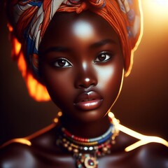 Wall Mural - Portrait of beautiful african young woman with bright make-up.