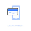 Simple visualised online payment icon symbol with a smartphone and a credit card.