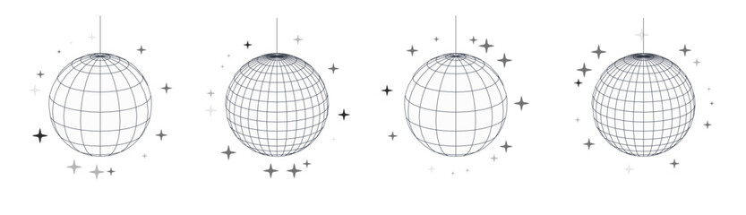 Disco ball vector in 3d style isolated on white background. Vector 3d disco ball background with stars and glitter. Music dance illustration.