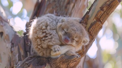 Wall Mural -   A koala dozes in a tree, head tilted back, eyes shut