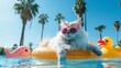 Cool cat with pink shades relaxing on yellow pool float
