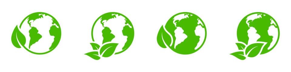 eco world icon. planet earth with leaf symbol. vector illustration.