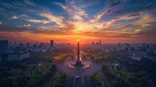 A Beautiful Cityscape Of Jakarta, Indonesia During Sunset.