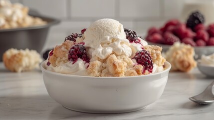 Wall Mural -   A bowl of ice cream topped with raspberries, accompanied by a separate scoop