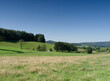 Rund um Weitenau (Steinen). Grüne Hügel und Wiesen rund um den Wanderweg Am Hummelberg von der Talstraße L.136 aus gesehen