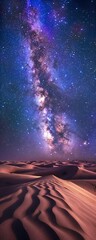 Wall Mural - AI generated illustration of bright Milky Way shining over sandy dunes of a desert