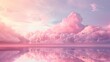 A pink sky with clouds and a calm ocean