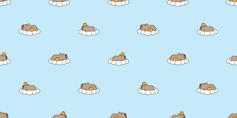 Wall Mural - capybara seamless pattern sleeping cloud orange vector pet cartoon doodle south america animal gift wrapping paper tile background repeat wallpaper illustration scarf isolated design