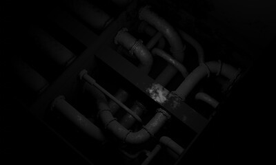 Canvas Print - Steel pipe in dark scene science fiction base of operations 3d render wallpaper background