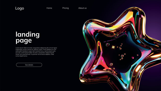 landing page template with bright fluid holographic star