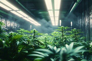 lush indoor cannabis grow room with vibrant green plants under bright lights 3d render