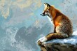 majestic red fox perched on snowy ledge gazing into the distance digital painting