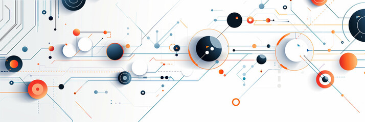 Wall Mural - minimalist line art with isometric blocks and black and orange dots on a white background