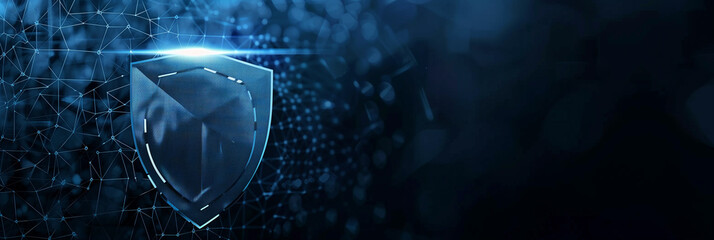 Futuristic shield background protects from hacker attacks with Copyspace