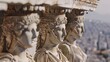 Capture the intricate details of the ancient Greek sculptures that adorn the Acropolis , super realistic