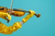 Violinist in yellow rubber gloves playing violin. AI generative art