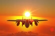 © Sirisook - Sun setting behind a powerful fighter plane in flight, Futuristic , Cyberpunk