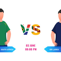 Poster - Cricket Match Between South Africa VS Sri Lanka Team with Their Country's Captain Characters, Social Media Poster Design.