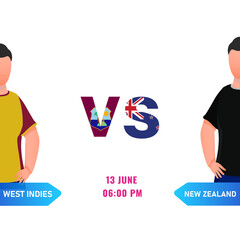 Poster - Cricket Match Between West Indies VS New Zealand Team with Their Country's Captain Characters, Social Media Poster Design.