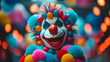oncept of International 1st April Fools' Day,
Scary closeup clown portrait ultra realistic