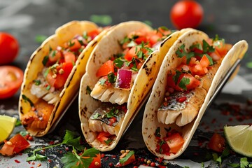 Wall Mural - Delicious Fish Tacos with Fresh Toppings and Vibrant Flavors