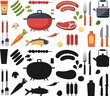 grill, barbecue, steak, vegetables in flat style on white background vector