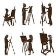 silhouette people draw set on white background vector