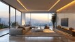 Modern luxury living room interior design with city view